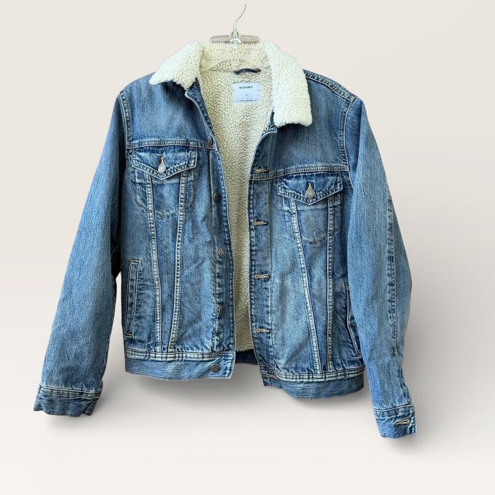 Old Navy Sherpa Lined Denim Jacket Mens Size Small Trucker Casual Jean Heavy